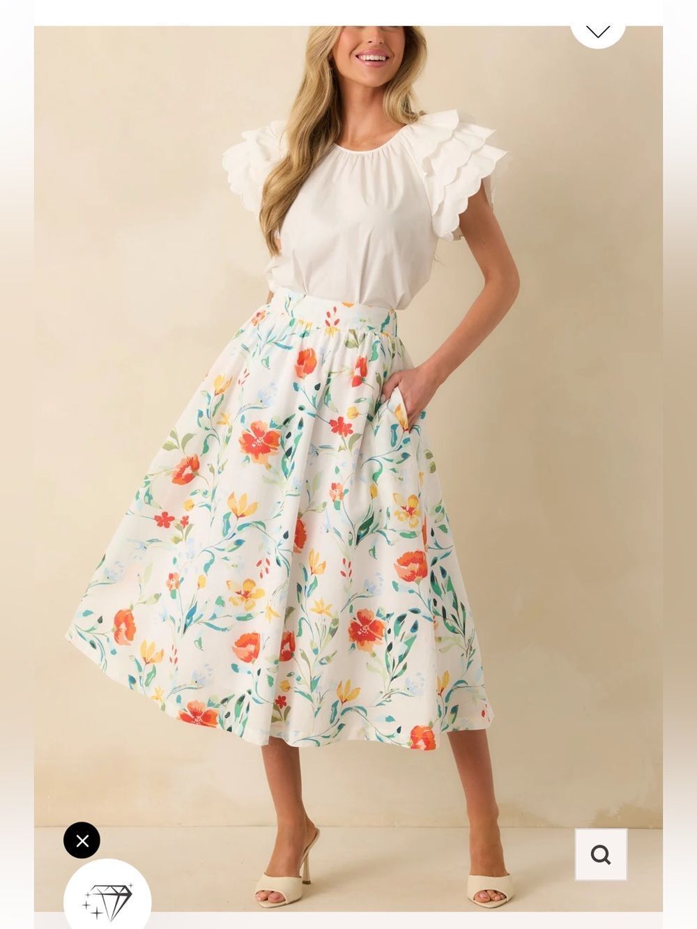 PROSPERINA MADDIE MULTI FLORAL PRINT COTTON MIDI SKIRT NWT SMALL
